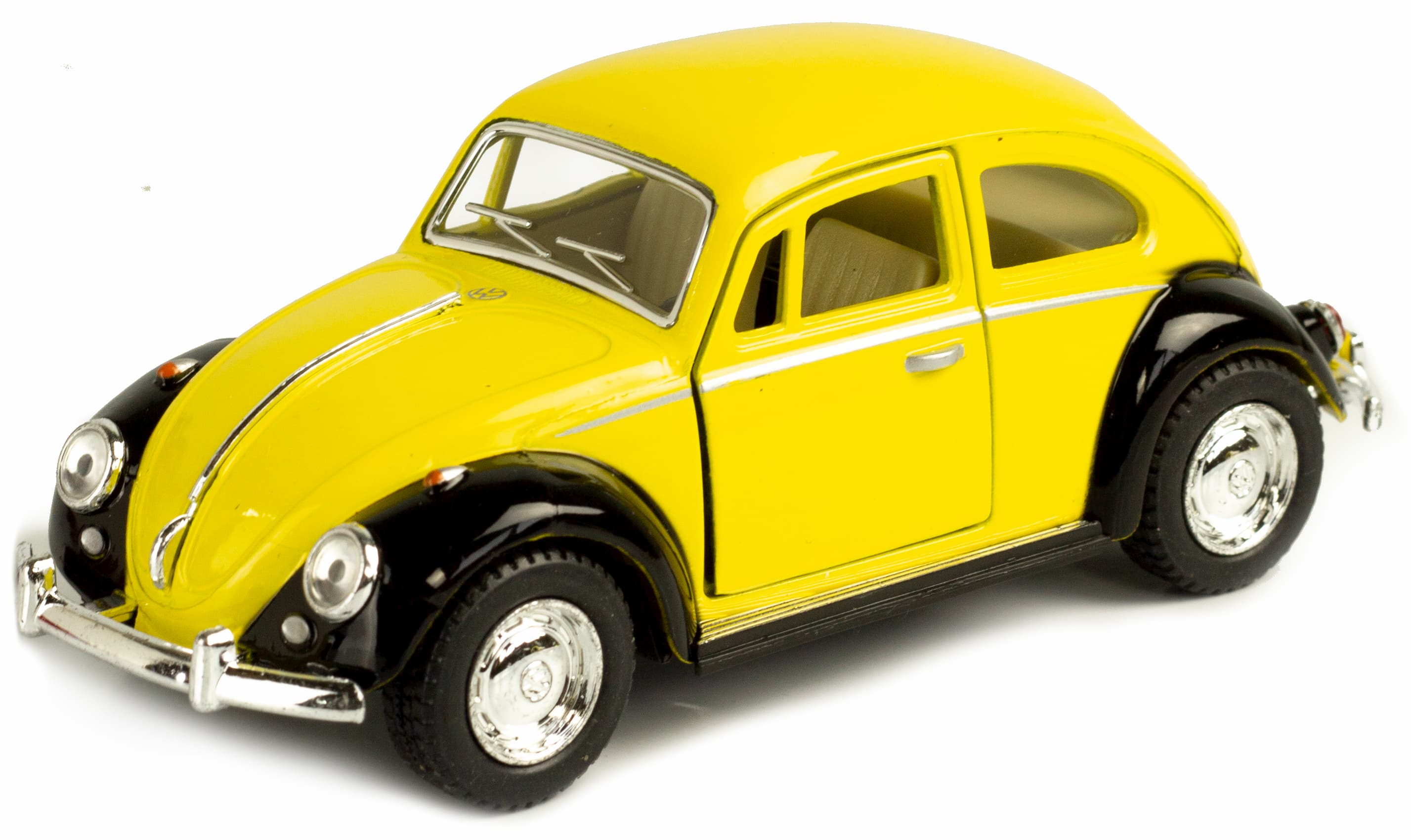 Металлическая машинка Kinsmart 1:32 «1967 Volkswagen Classical Beetle (Черное крыло)» KT5373DE инерционная / Желтый