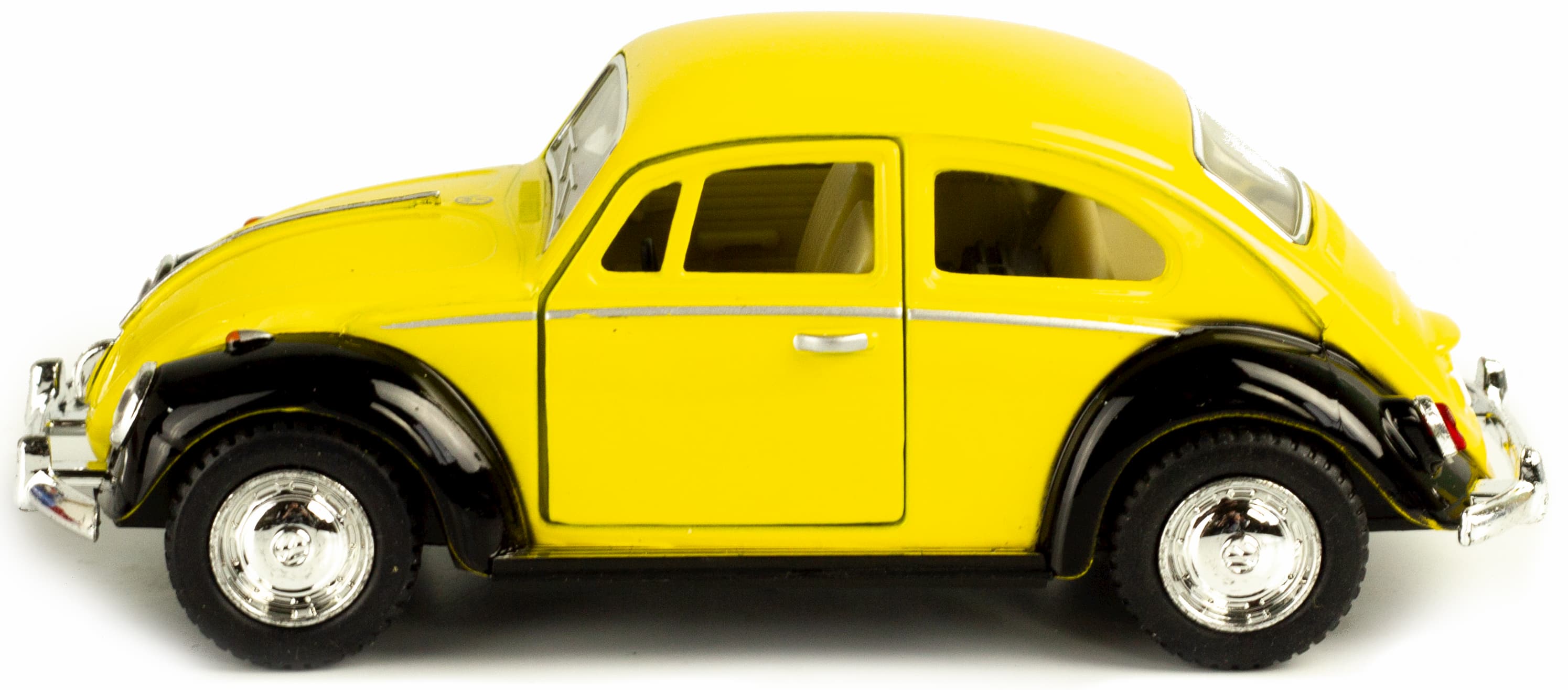 Металлическая машинка Kinsmart 1:32 «1967 Volkswagen Classical Beetle (Черное крыло)» KT5373DE инерционная / Желтый