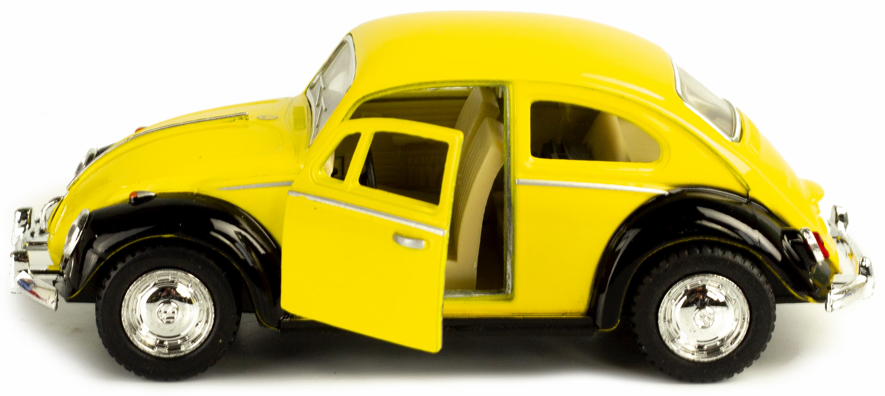 Металлическая машинка Kinsmart 1:32 «1967 Volkswagen Classical Beetle (Черное крыло)» KT5373DE инерционная / Желтый