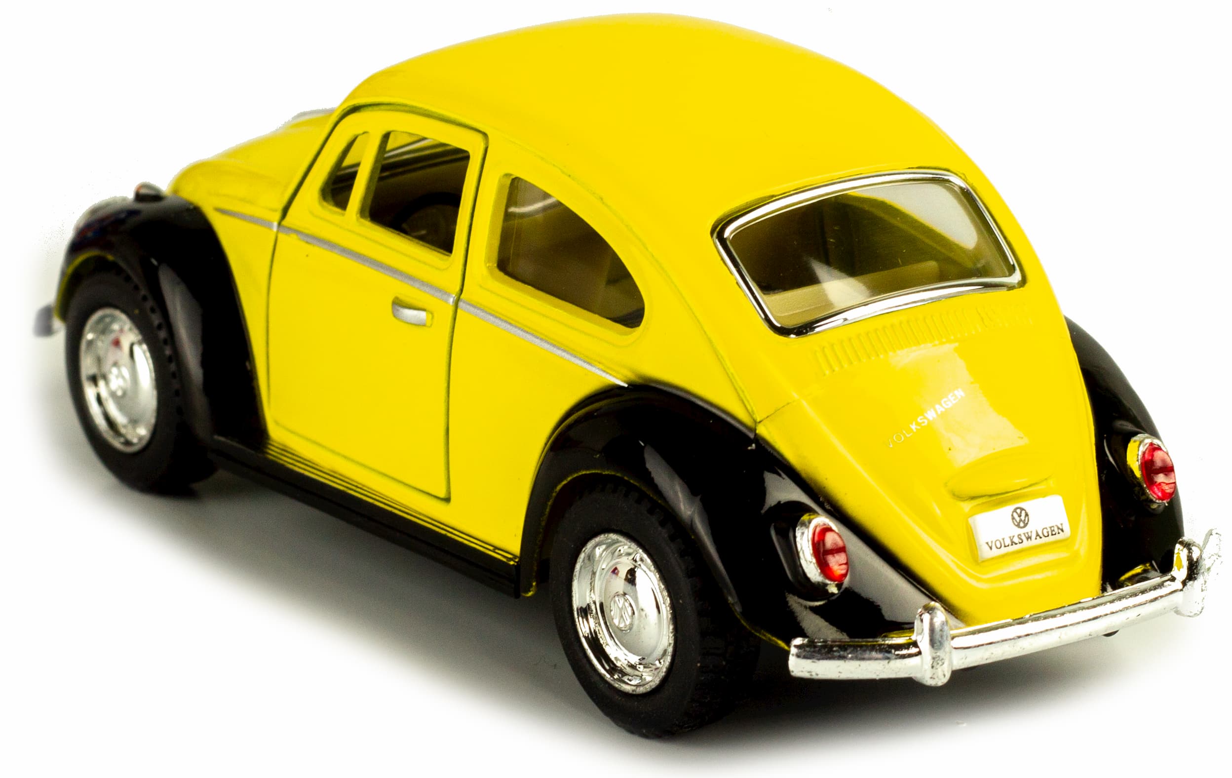 Металлическая машинка Kinsmart 1:32 «1967 Volkswagen Classical Beetle (Черное крыло)» KT5373DE инерционная / Желтый