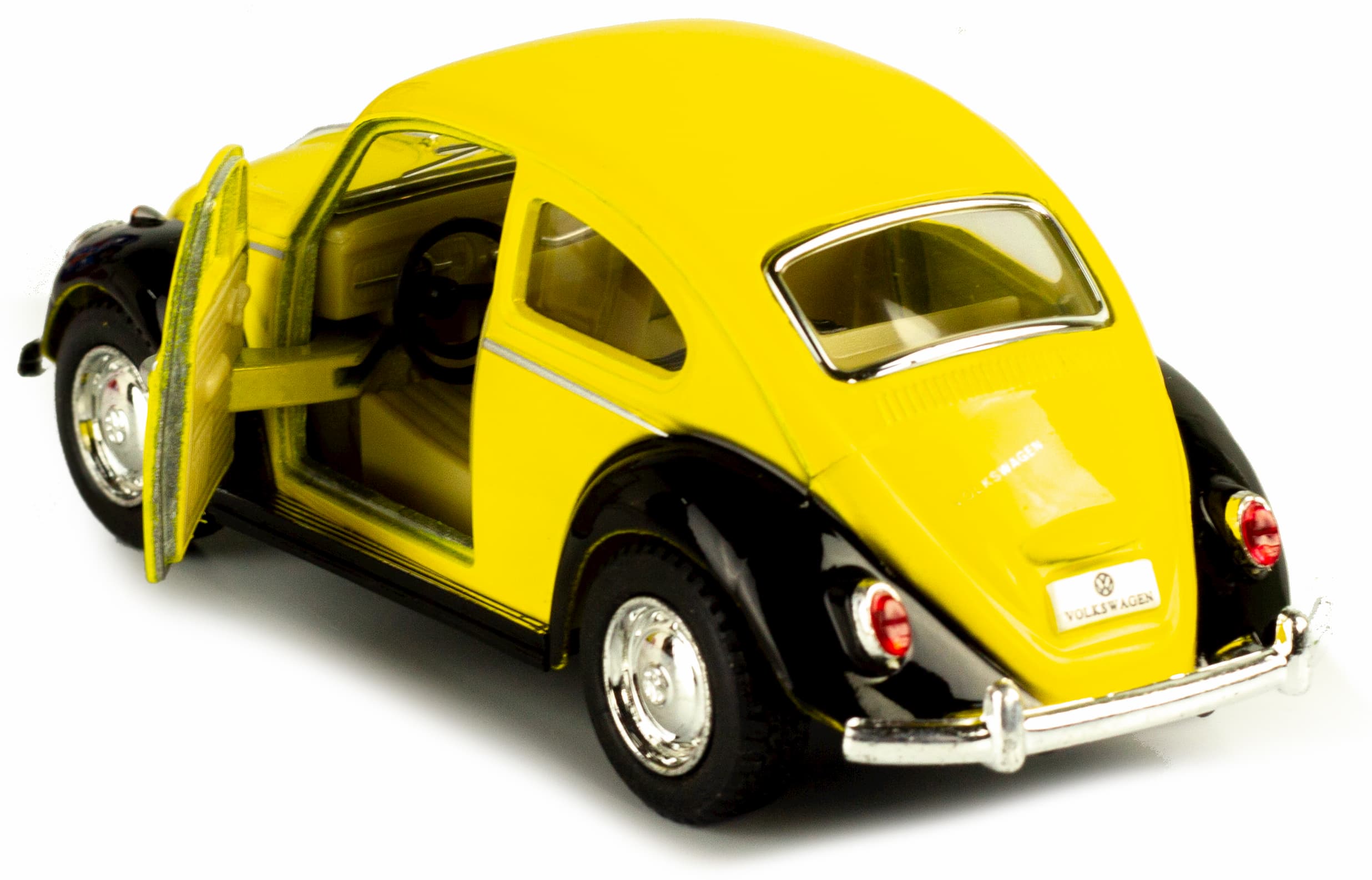 Металлическая машинка Kinsmart 1:32 «1967 Volkswagen Classical Beetle (Черное крыло)» KT5373DE инерционная / Желтый