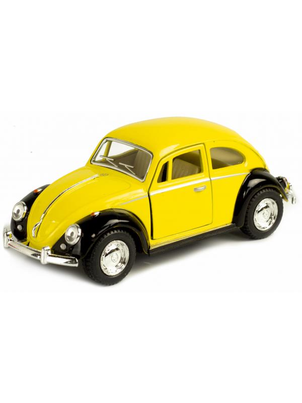 Металлическая машинка Kinsmart 1:32 «1967 Volkswagen Classical Beetle (Черное крыло)» KT5373DE инерционная / Желтый