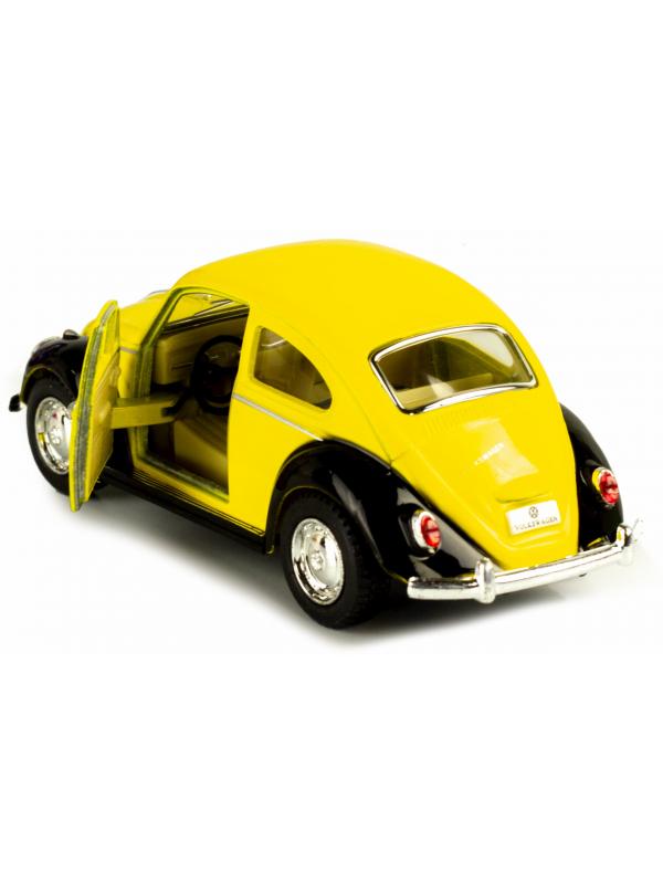 Металлическая машинка Kinsmart 1:32 «1967 Volkswagen Classical Beetle (Черное крыло)» KT5373DE инерционная / Желтый