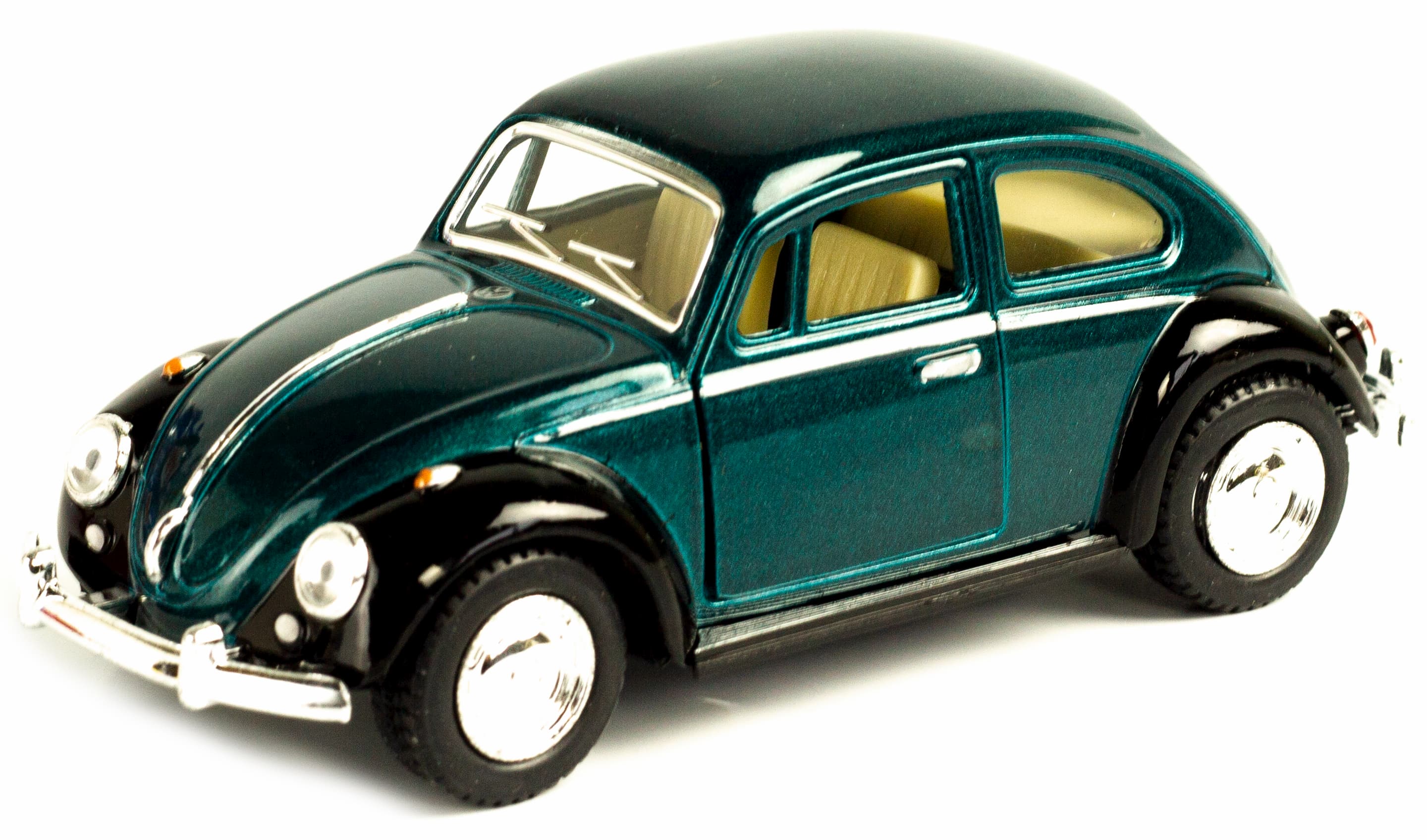Металлическая машинка Kinsmart 1:32 «1967 Volkswagen Classical Beetle (Черное крыло)» KT5373DE инерционная / Зеленый