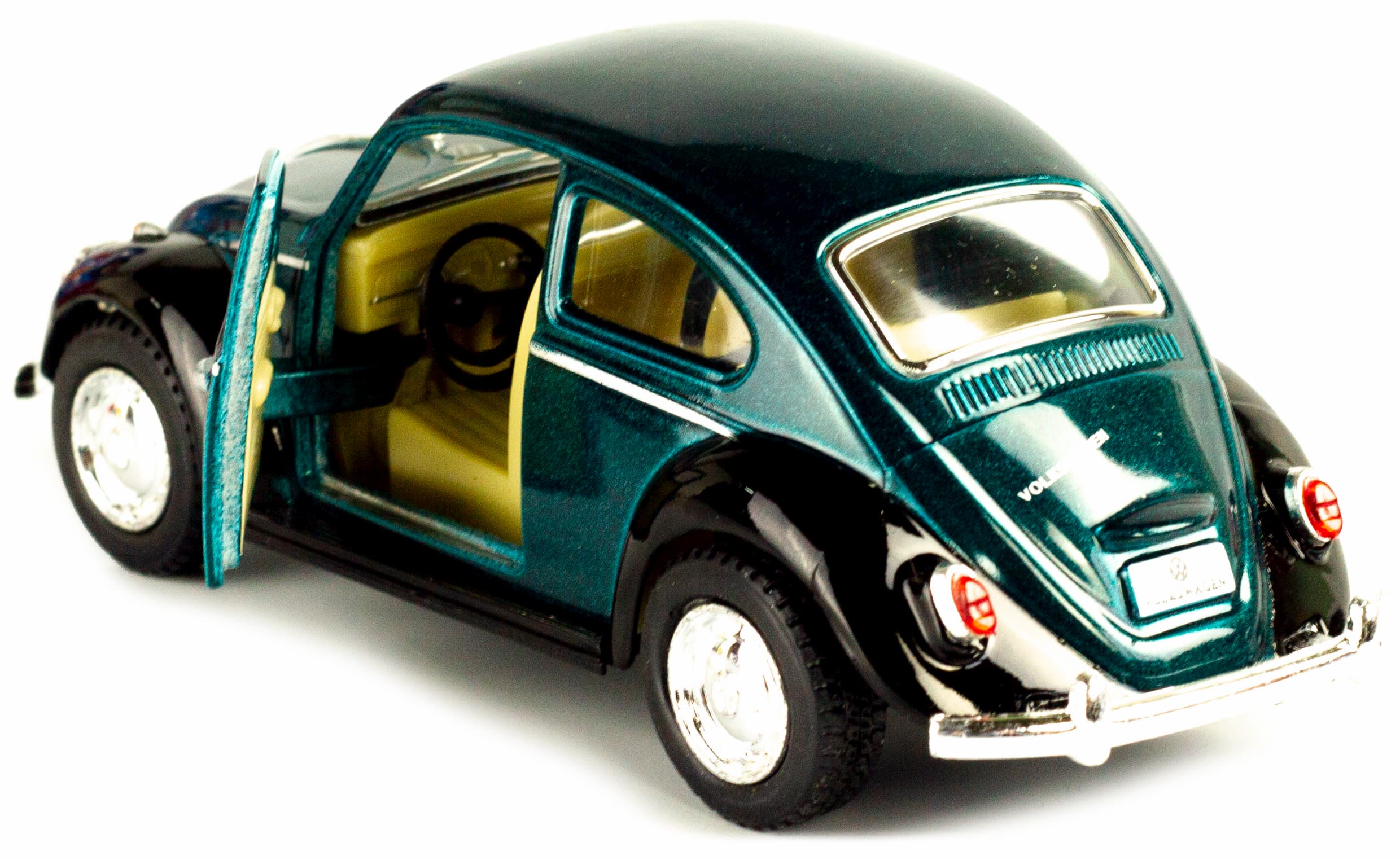 Металлическая машинка Kinsmart 1:32 «1967 Volkswagen Classical Beetle (Черное крыло)» KT5373DE инерционная / Зеленый
