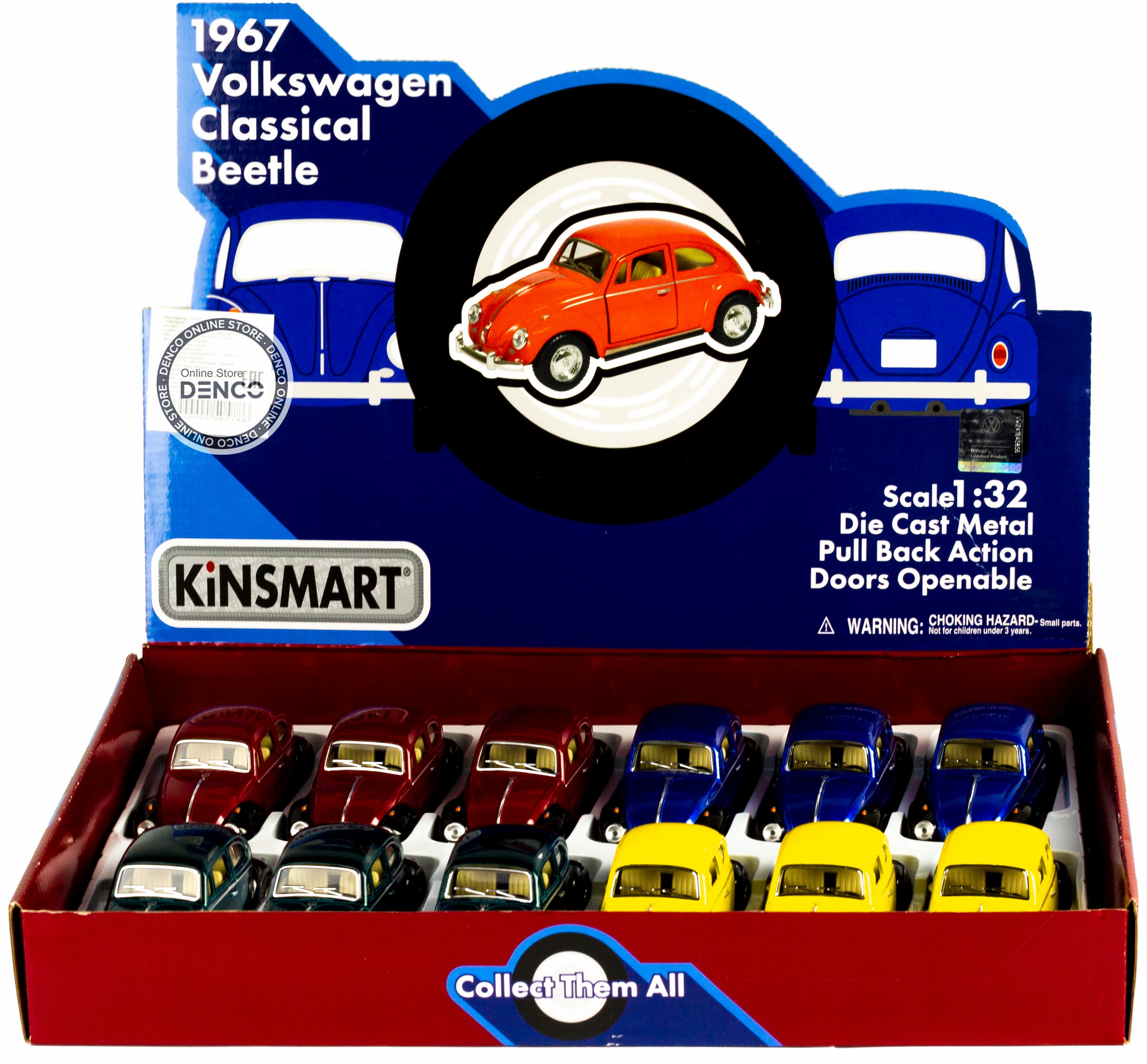 Металлическая машинка Kinsmart 1:32 «1967 Volkswagen Classical Beetle (Черное крыло)» KT5373DE инерционная / Зеленый