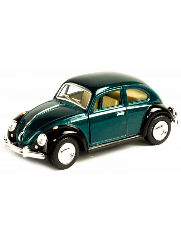 Металлическая машинка Kinsmart 1:32 «1967 Volkswagen Classical Beetle (Черное крыло)» KT5373DE инерционная / Зеленый