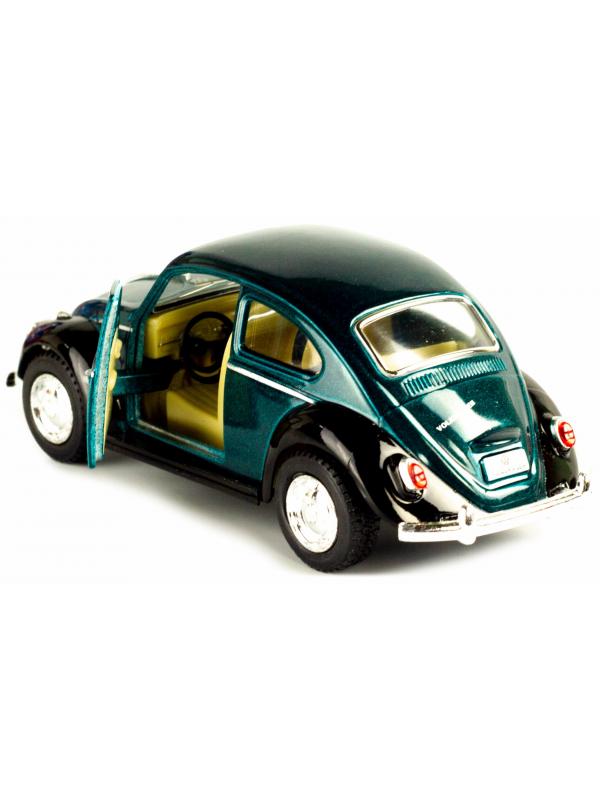 Металлическая машинка Kinsmart 1:32 «1967 Volkswagen Classical Beetle (Черное крыло)» KT5373DE инерционная / Зеленый