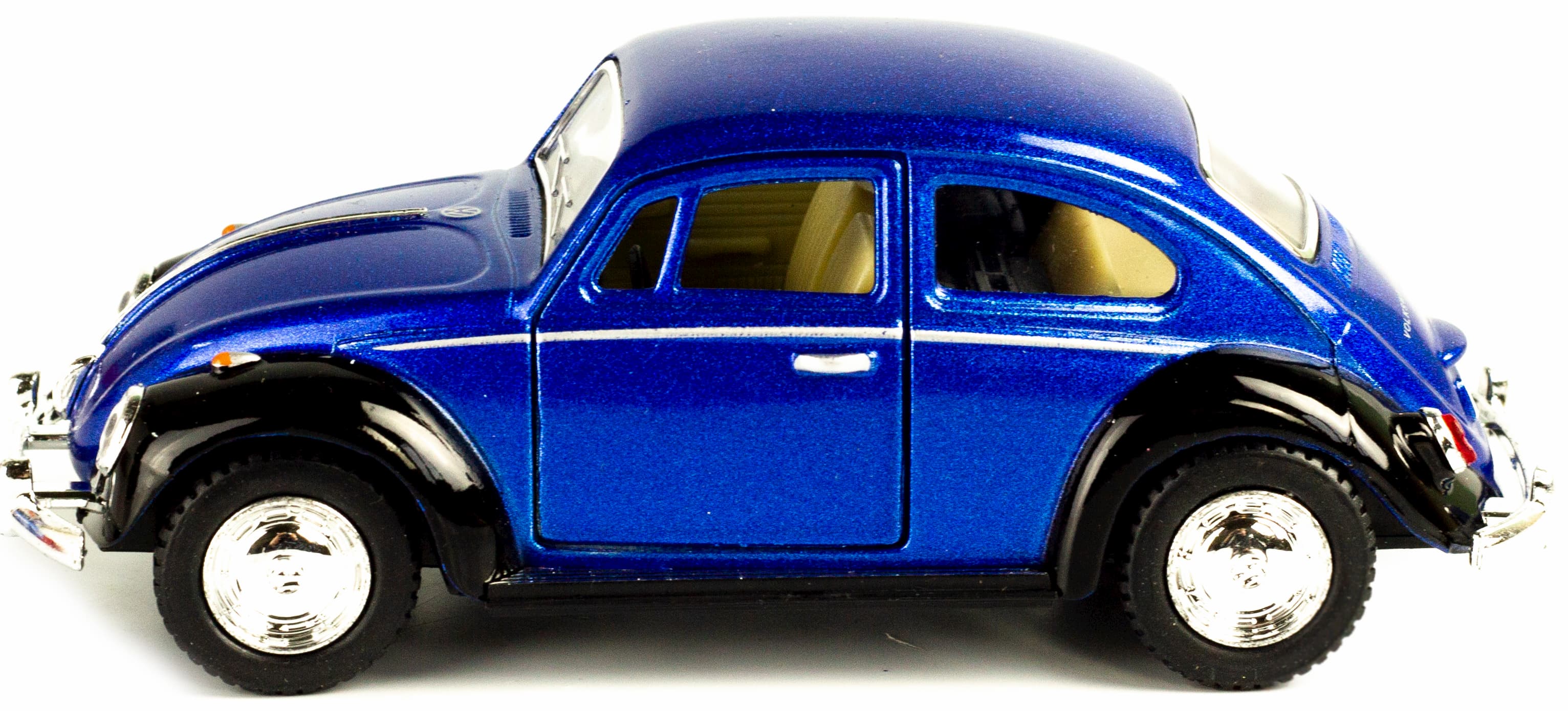 Металлическая машинка Kinsmart 1:32 «1967 Volkswagen Classical Beetle (Черное крыло)» KT5373DE инерционная / Синий