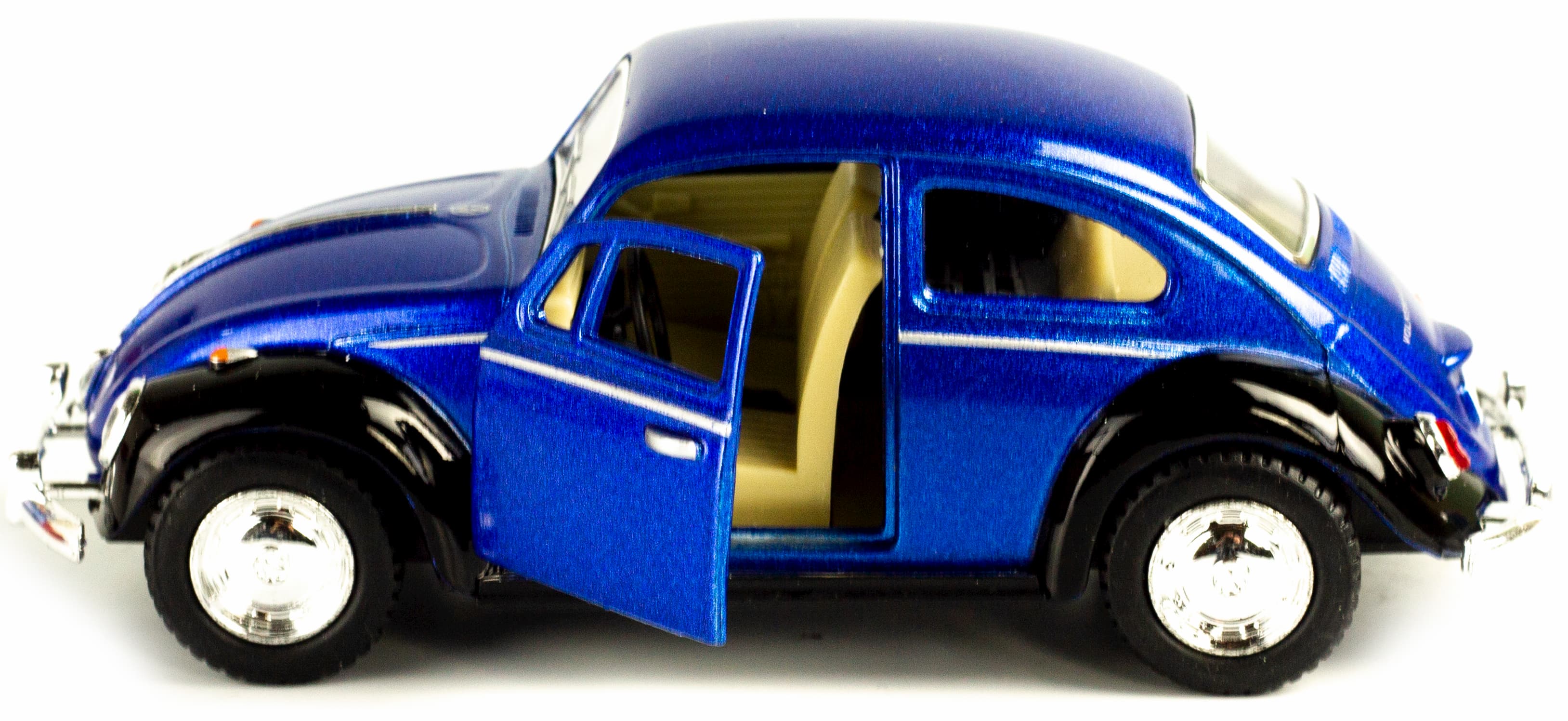 Металлическая машинка Kinsmart 1:32 «1967 Volkswagen Classical Beetle (Черное крыло)» KT5373DE инерционная / Синий