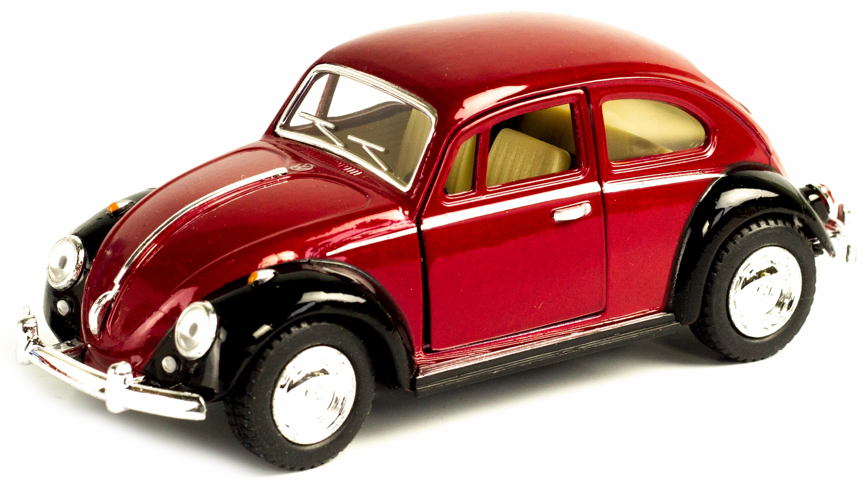 Металлическая машинка Kinsmart 1:32 «1967 Volkswagen Classical Beetle (Черное крыло)» KT5373DE инерционная / Красный