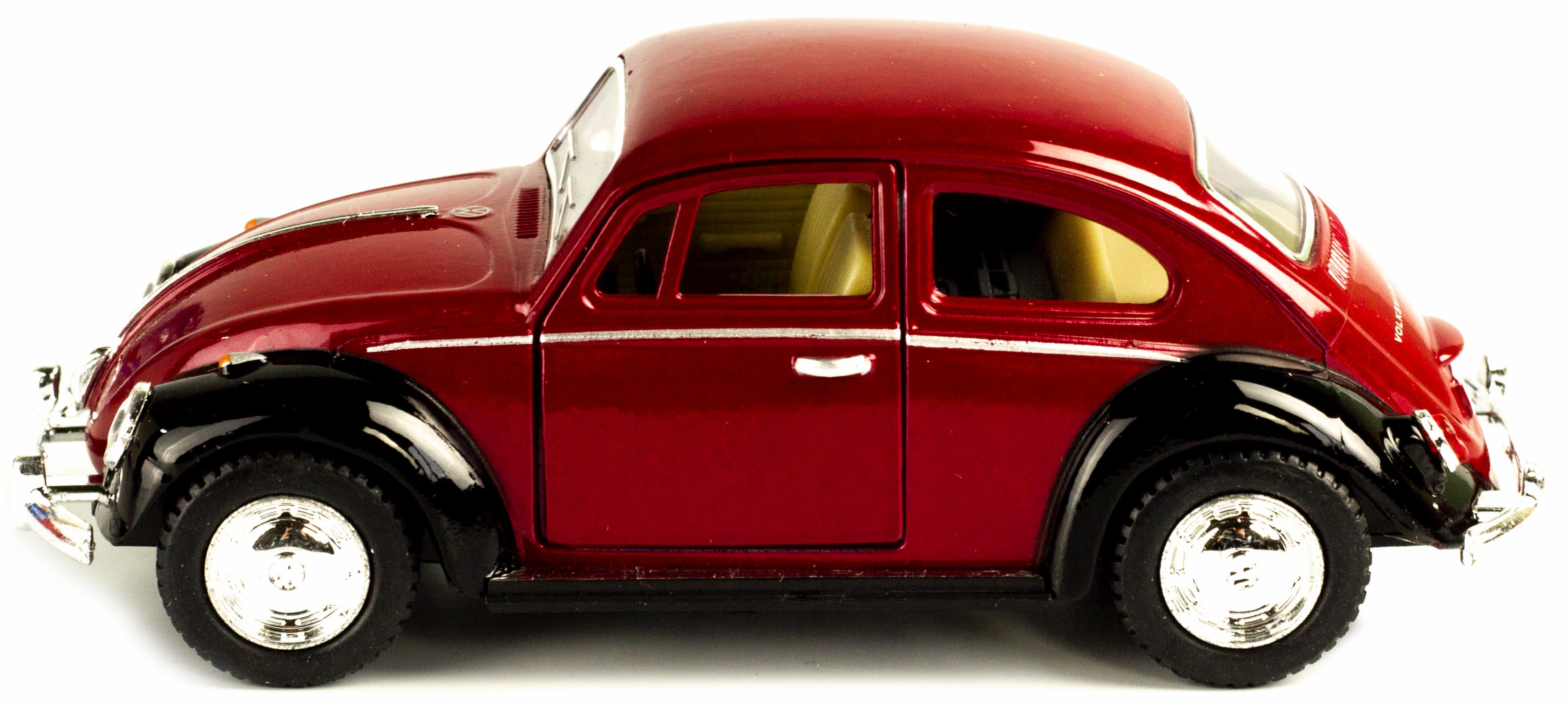 Металлическая машинка Kinsmart 1:32 «1967 Volkswagen Classical Beetle (Черное крыло)» KT5373DE инерционная / Красный