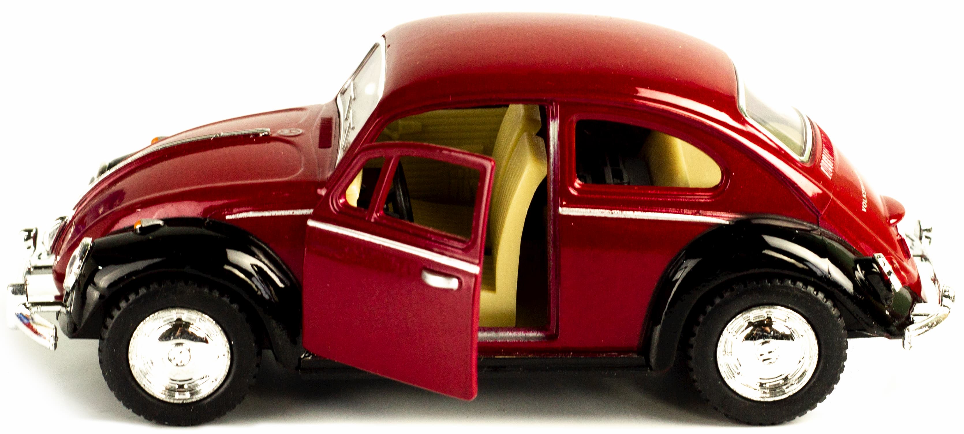 Металлическая машинка Kinsmart 1:32 «1967 Volkswagen Classical Beetle (Черное крыло)» KT5373DE инерционная / Красный