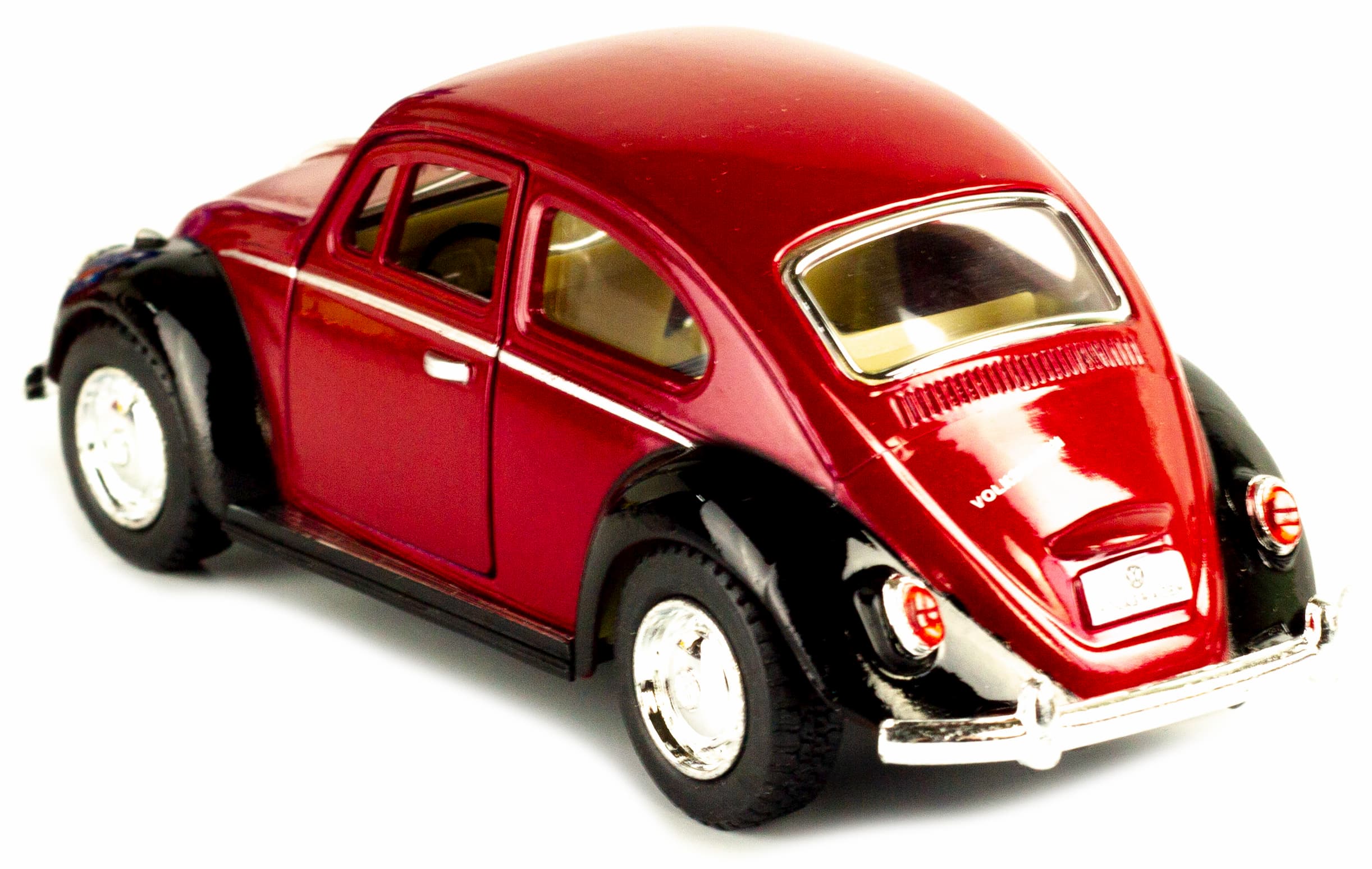 Металлическая машинка Kinsmart 1:32 «1967 Volkswagen Classical Beetle (Черное крыло)» KT5373DE инерционная / Красный