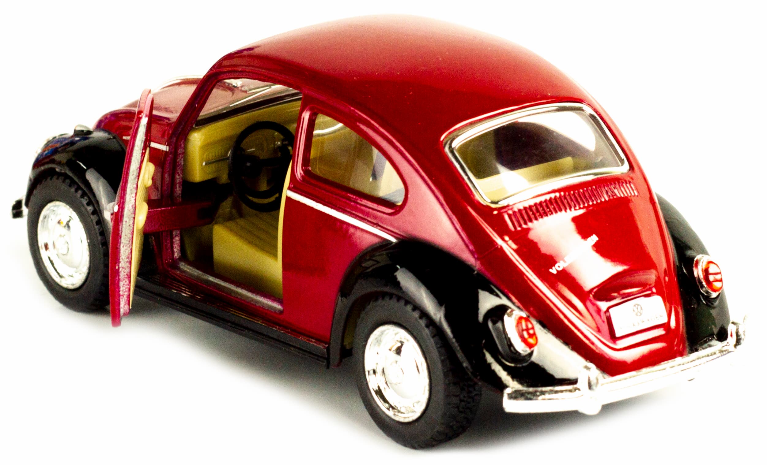 Металлическая машинка Kinsmart 1:32 «1967 Volkswagen Classical Beetle (Черное крыло)» KT5373DE инерционная / Красный