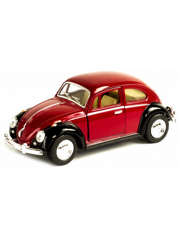 Металлическая машинка Kinsmart 1:32 «1967 Volkswagen Classical Beetle (Черное крыло)» KT5373DE инерционная / Красный