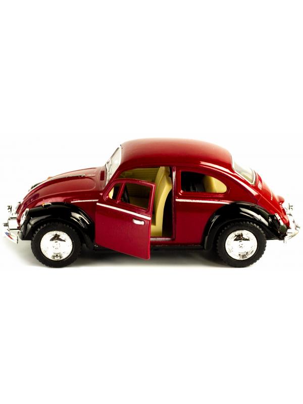 Металлическая машинка Kinsmart 1:32 «1967 Volkswagen Classical Beetle (Черное крыло)» KT5373DE инерционная / Красный