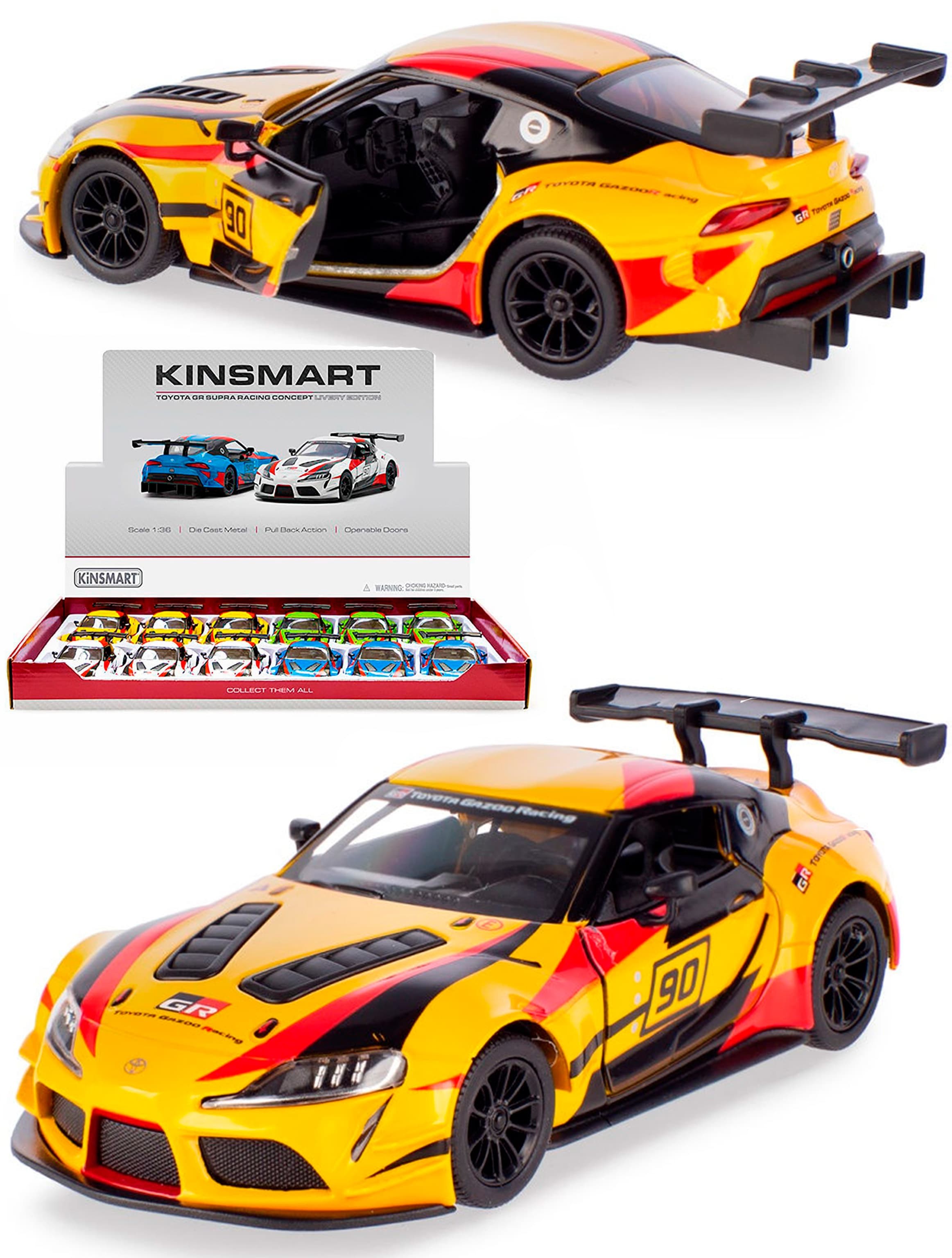 Металлическая машинка Kinsmart 1:36 «Toyota GR Supra Racing Concept (Livery Edition)» KT5421DF, инерционная / Желтый
