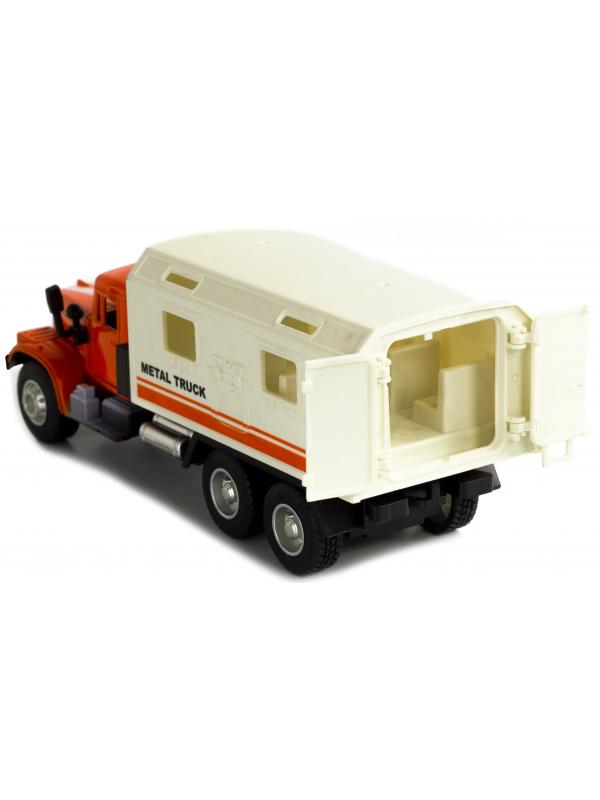 Металлическая машинка WGT Car «Грузовик КРАЗ: Фургон» А2217-6А, инерционный, свет, звук / Оранжевый