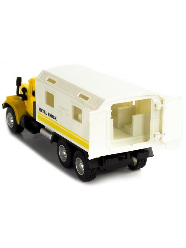 Металлическая машинка WGT Car «Грузовик КРАЗ: Фургон» А2217-6А, инерционный, свет, звук / Желтый