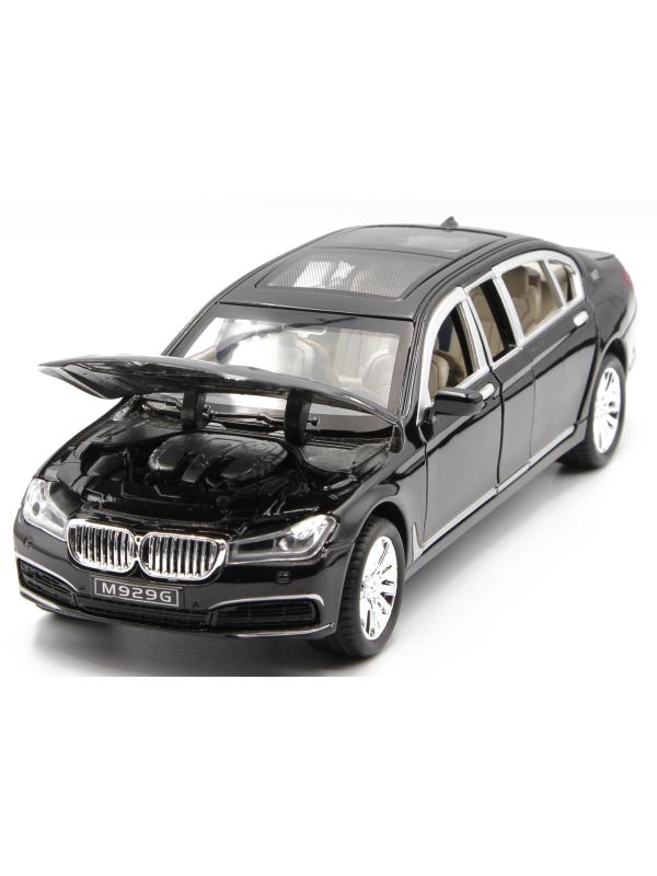 Машинка металлическая XLG 1:24 «BMW 760 Long Edition» M929G 21,5 см. инерционная, свет, звук / Черный