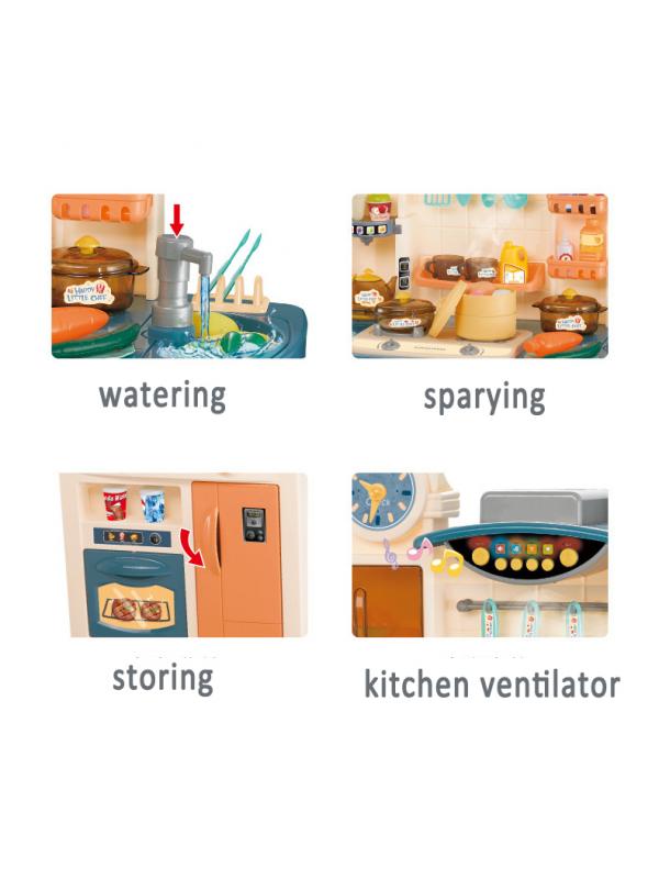 Детская игровая кухня 100 см с водой, паром, светом и звуком 998B / 56 предметов