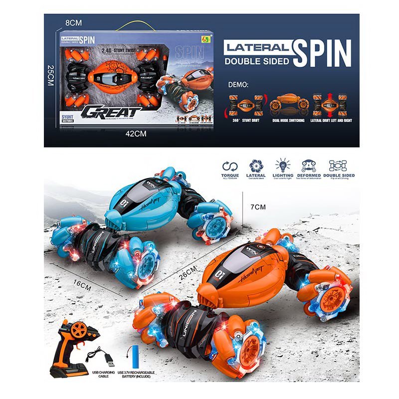 Радиоуправляемая машинка перевертыш 26 см со световыми эффектами, 955-119 / Микс