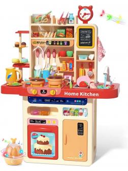 Детская игровая кухня 92 см с водой, паром, яйцеваркой, светом и звуком WD-P39 / 89 предметов