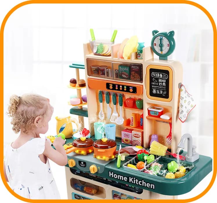 Детская игровая кухня 92 см с водой, паром, яйцеваркой, светом и звуком WD-R39 / 89 предметов