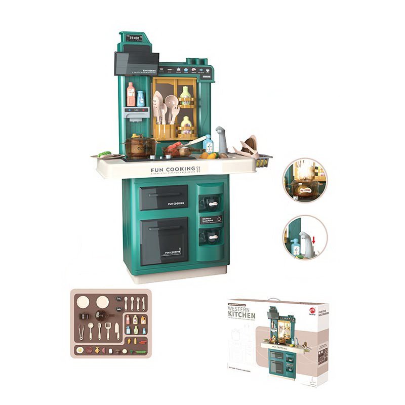 Интерактивная детская кухня 65 см с водой, паром, светом, звуком 858A / 35 предметов