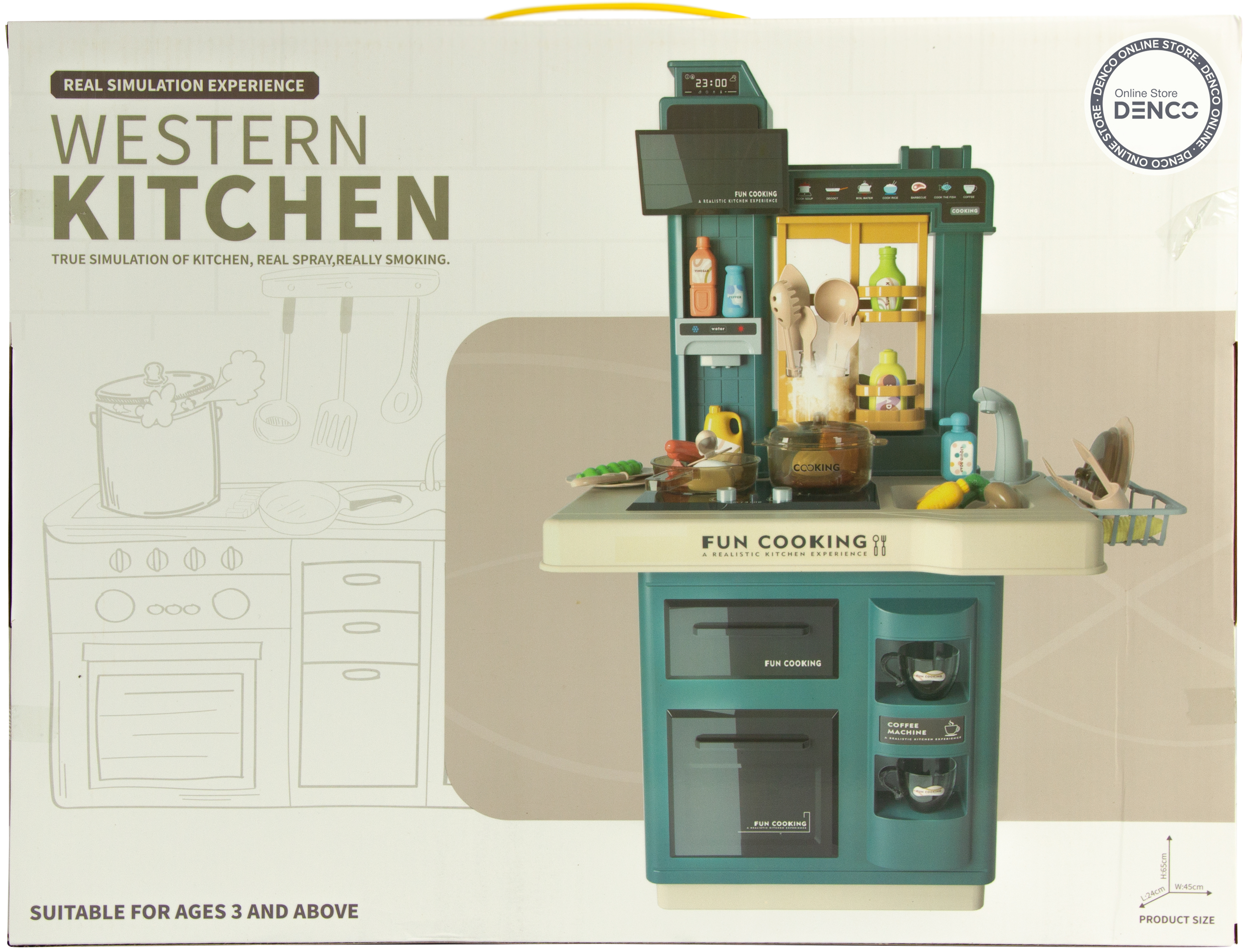 Интерактивная детская кухня 65 см с водой, паром, светом, звуком 858A / 35 предметов