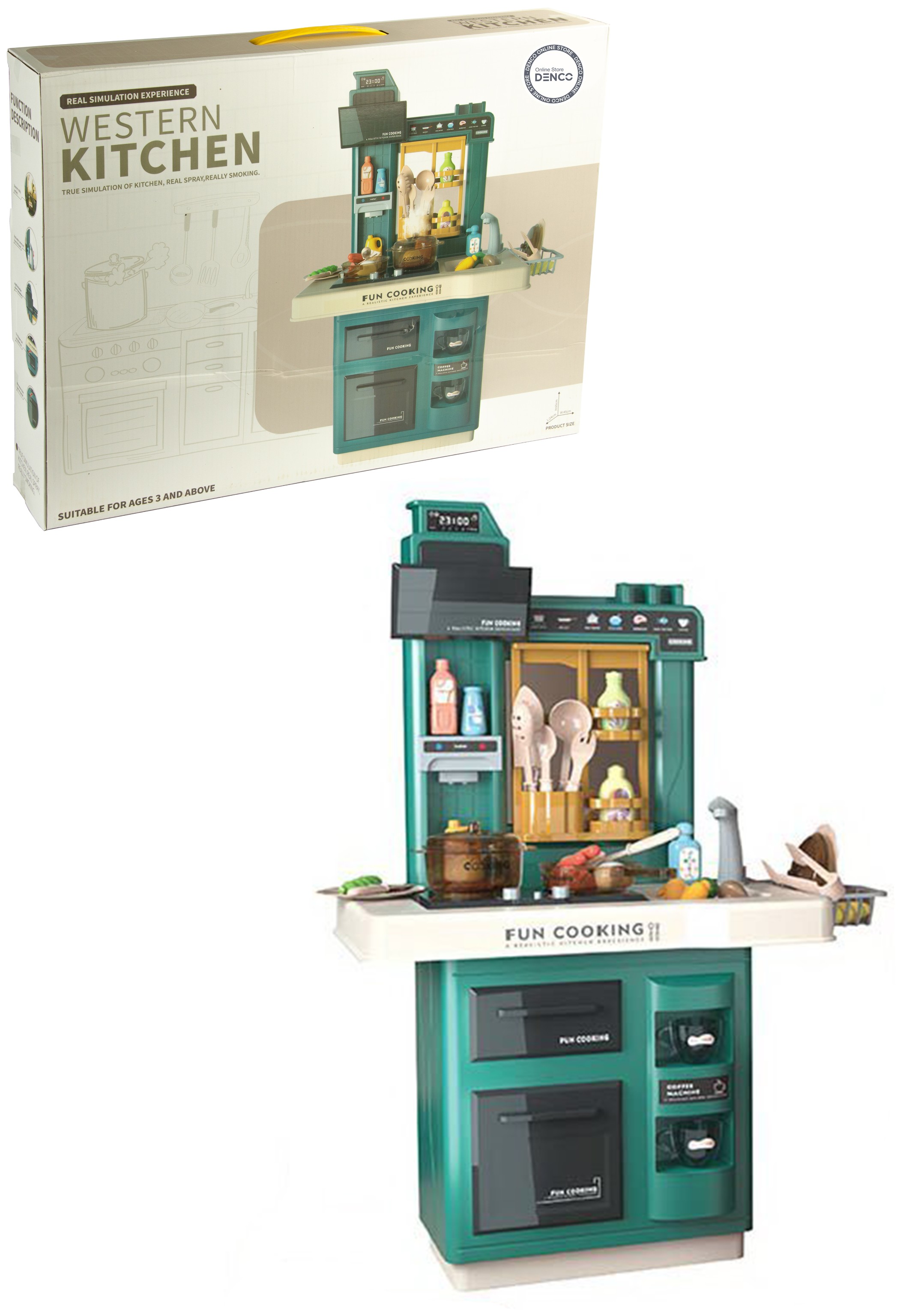 Интерактивная детская кухня 65 см с водой, паром, светом, звуком 858A / 35 предметов