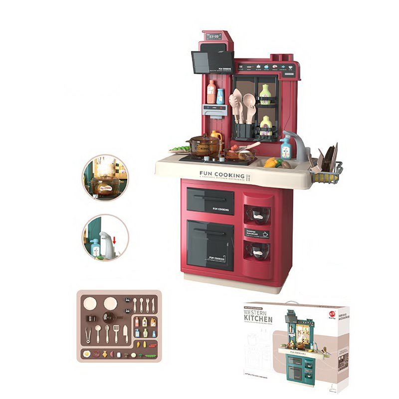 Интерактивная детская кухня 65 см с водой, паром, светом, звуком 858B / 35 предметов