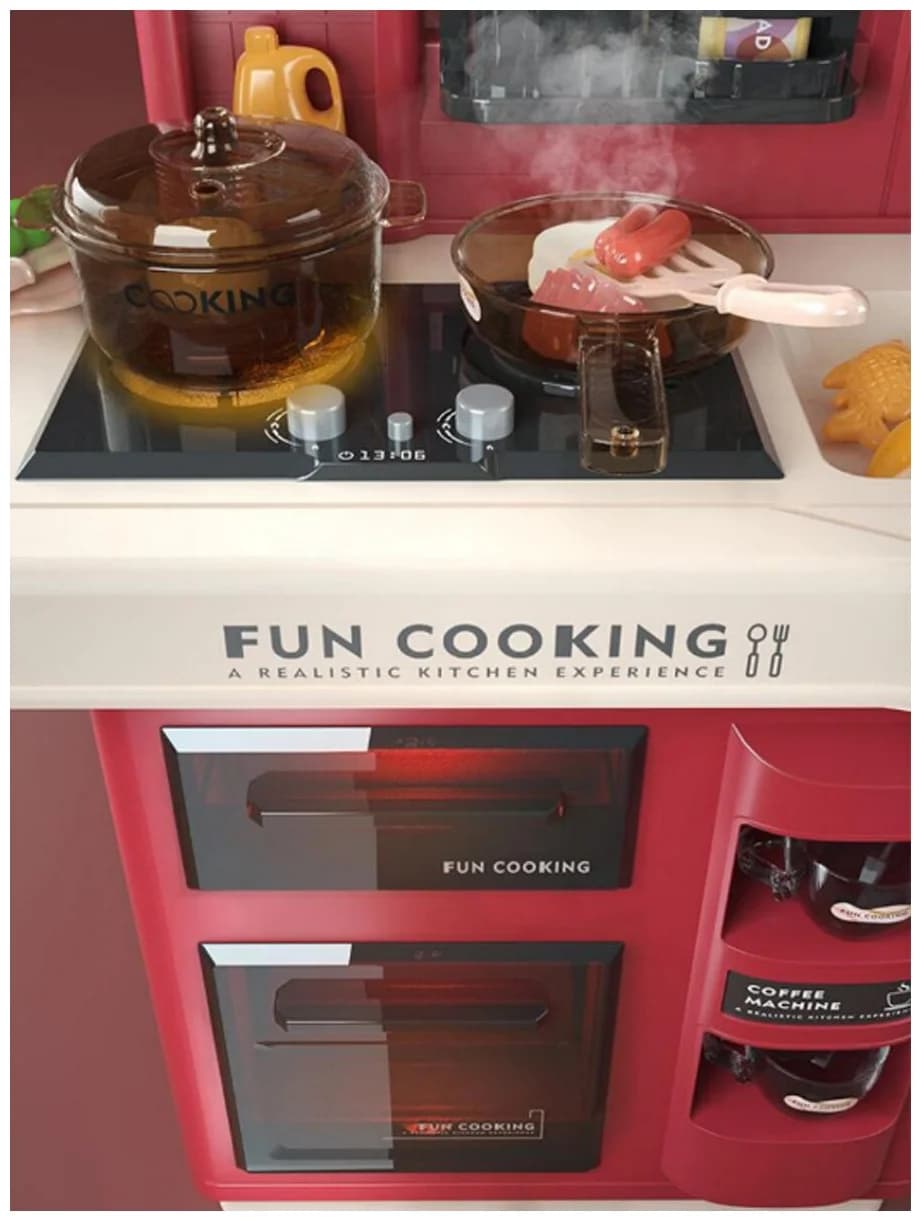 Интерактивная детская кухня 65 см с водой, паром, светом, звуком 858B / 35 предметов