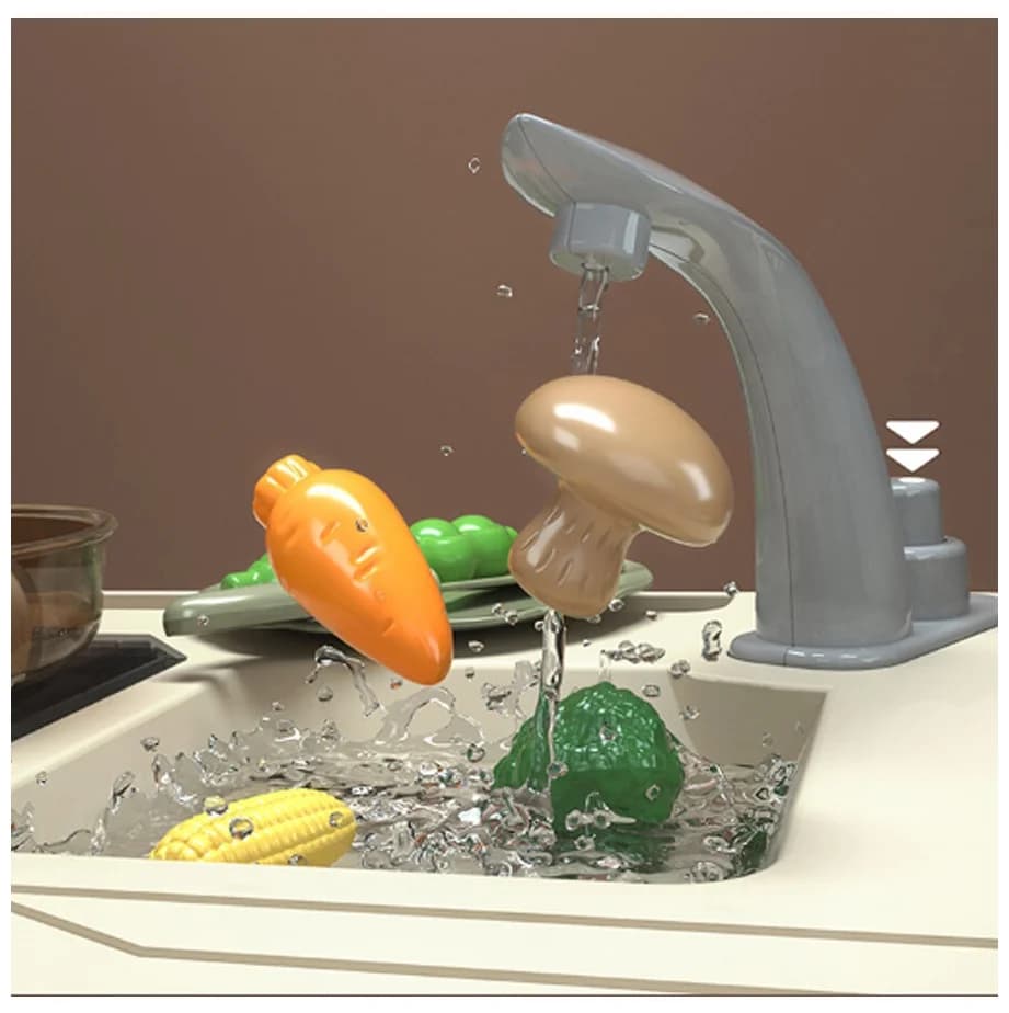 Интерактивная детская кухня 65 см с водой, паром, светом, звуком 858B / 35 предметов