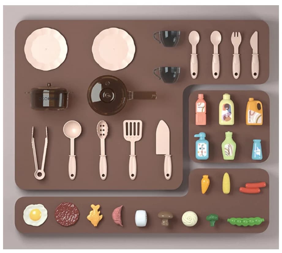 Интерактивная детская кухня 65 см с водой, паром, светом, звуком 858B / 35 предметов