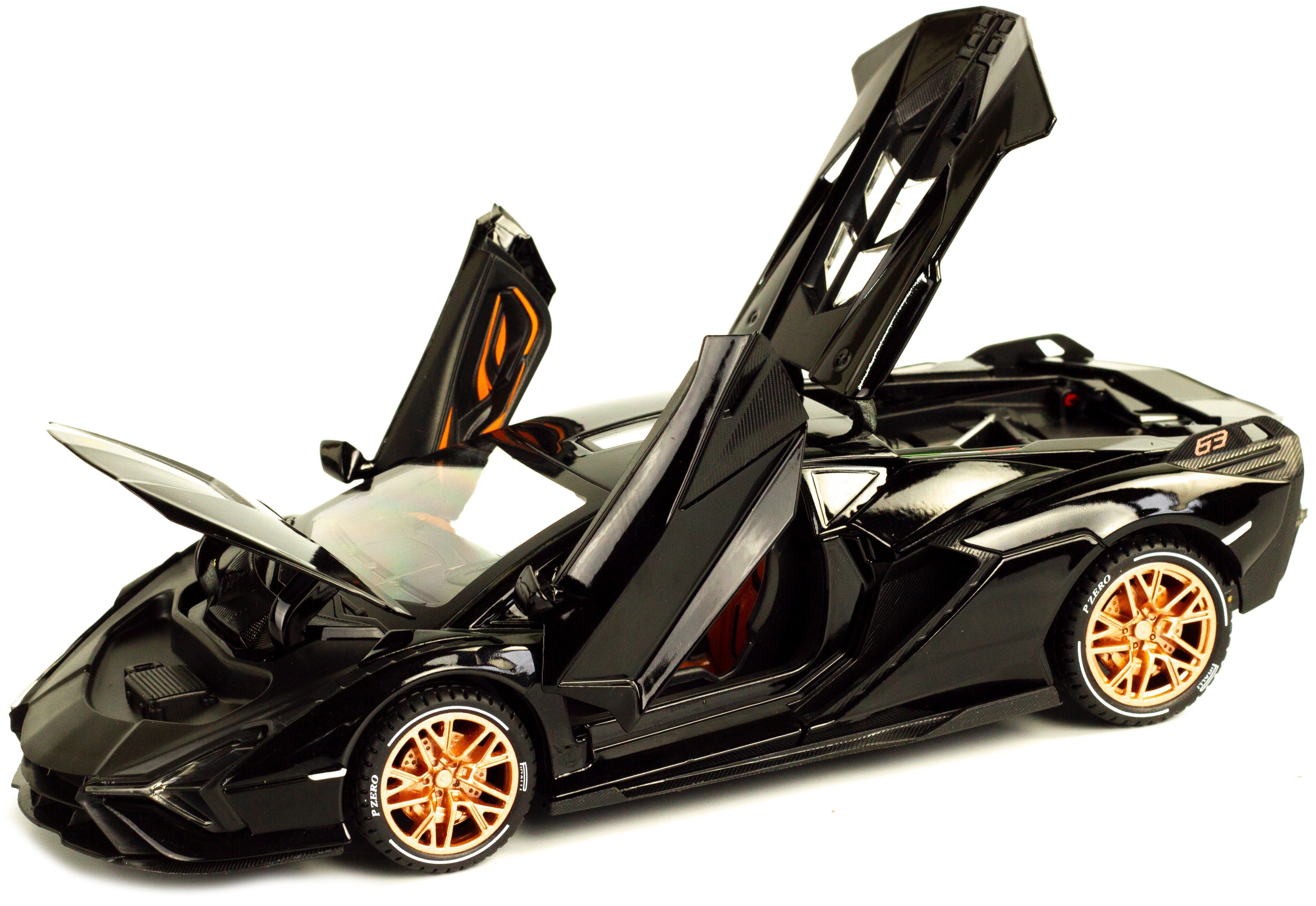 Металлическая машинка Che Zhi 1:24 «Lamborghini Sian» CZ129A, 21 см. инерционная, свет, звук / Черный