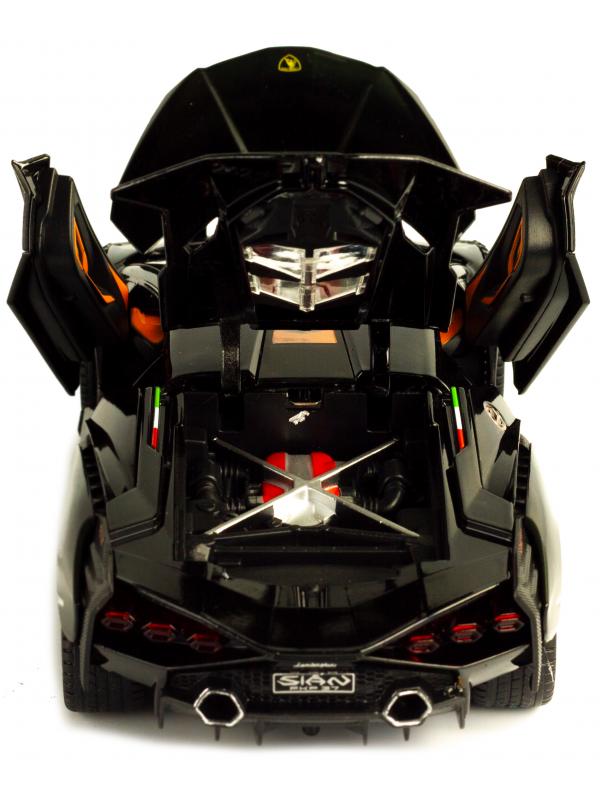 Металлическая машинка Che Zhi 1:24 «Lamborghini Sian» CZ129A, 21 см. инерционная, свет, звук / Черный