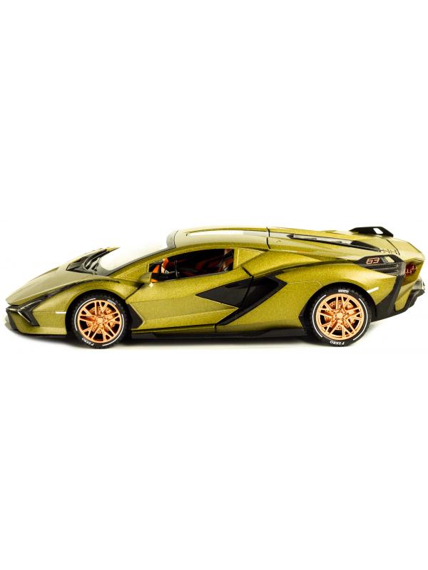 Металлическая машинка Che Zhi 1:24 «Lamborghini Sian» CZ129A, 21 см. инерционная, свет, звук / Золотой