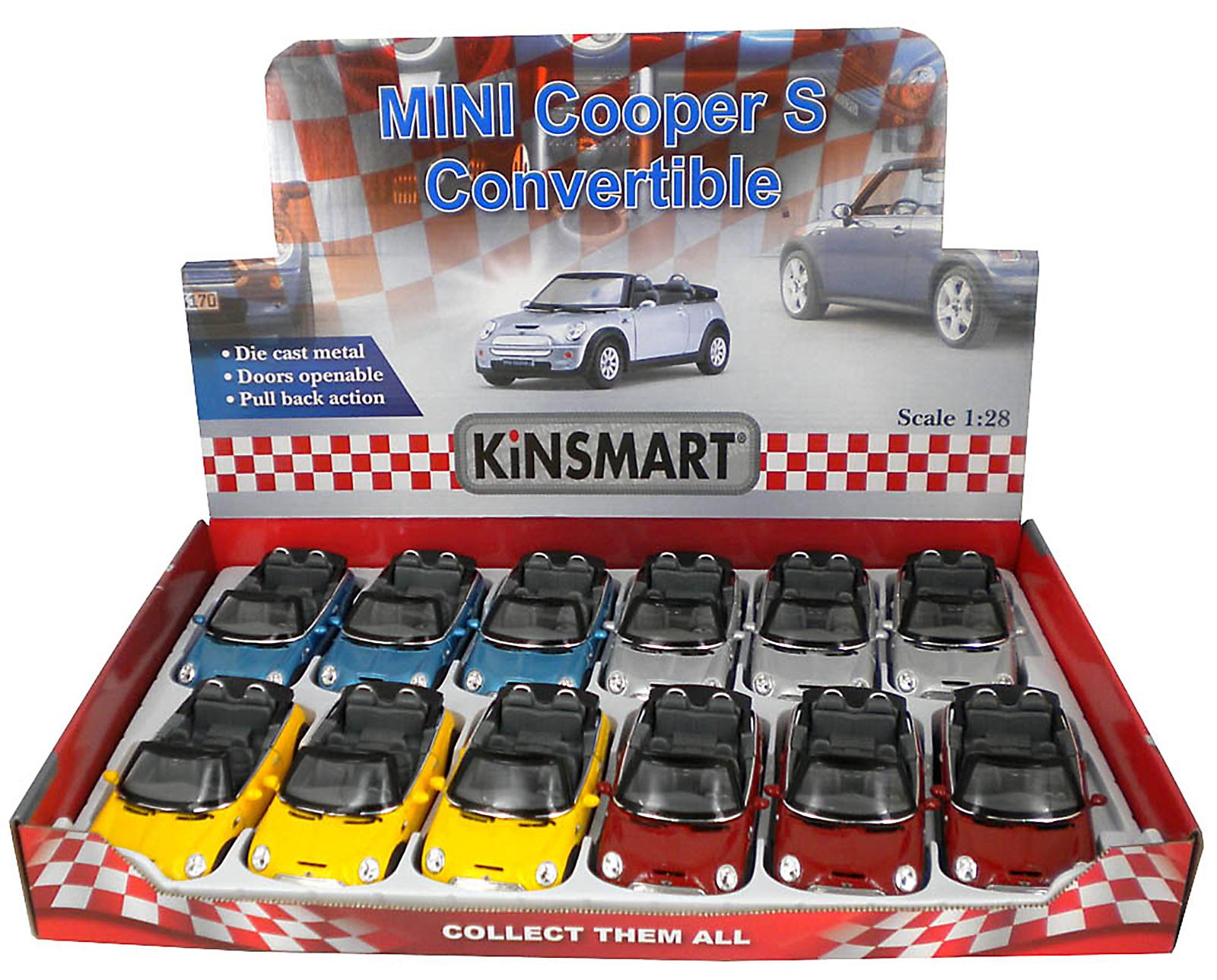 Металлическая машинка Kinsmart 1:28 «Mini Cooper S Convertible» KT5089D инерционная / Желтый