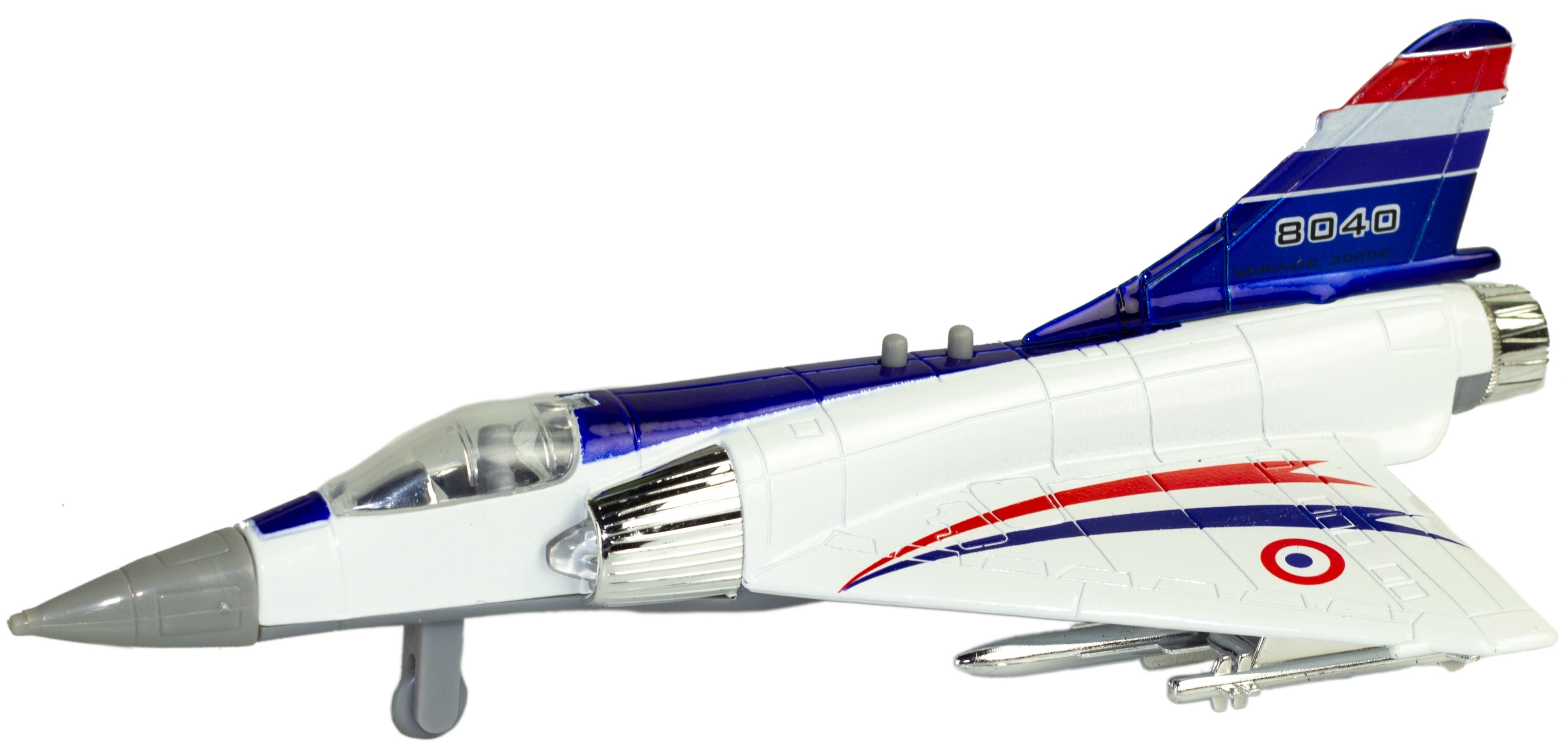 Металлический военный самолет «Sonic Mirage» 19.5 см. 8040, инерционный, свет, звук / Бело-синий