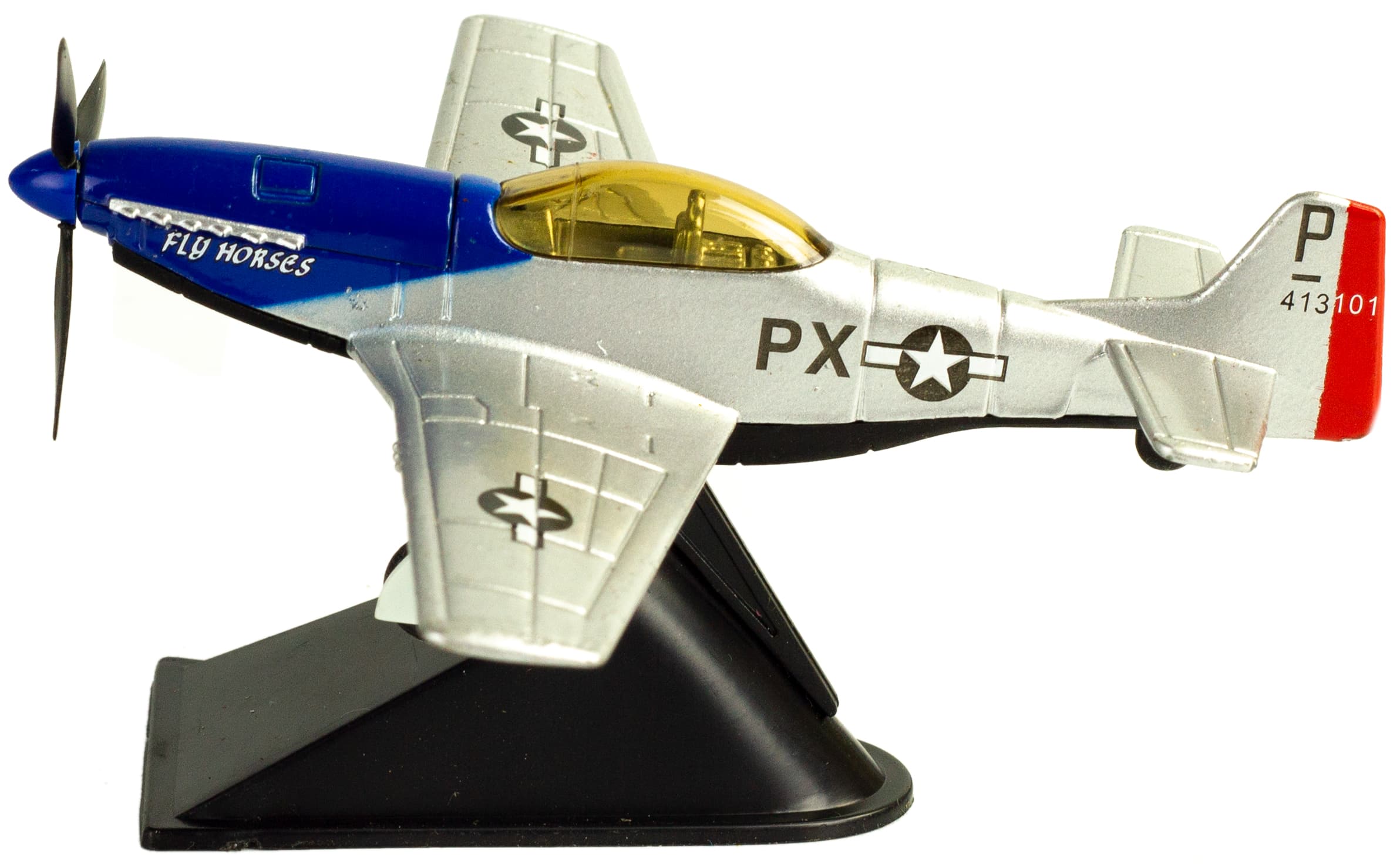 Металлическая модель военного самолета-истребителя «Classic Fighter. PX» 10 см. F8211012B, винтовой, на подставке / Серебристо-синий
