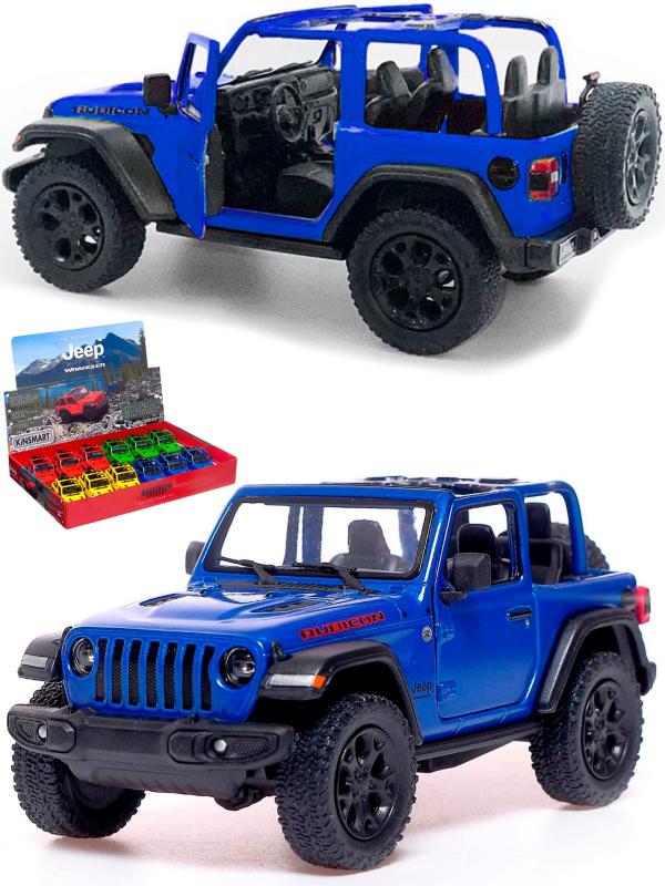 Металлическая машинка Kinsmart 1:34 «2018 Jeep Wrangler (Открытый верх)» KT5412DA, инерционный / Синий