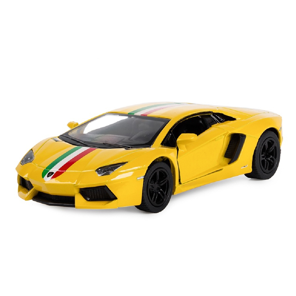 Металлическая машинка Kinsmart 1:38 «Lamborghini Aventador LP 700-4 с принтом» KT5355DF, инерционная / Желтый