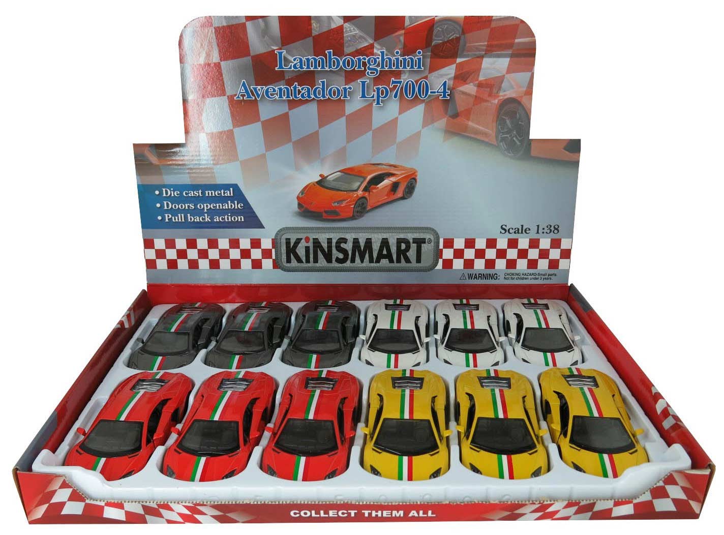 Металлическая машинка Kinsmart 1:38 «Lamborghini Aventador LP 700-4 с принтом» KT5355DF, инерционная / Желтый