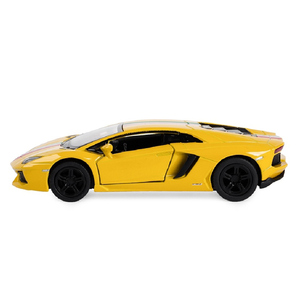 Металлическая машинка Kinsmart 1:38 «Lamborghini Aventador LP 700-4 с принтом» KT5355DF, инерционная / Желтый