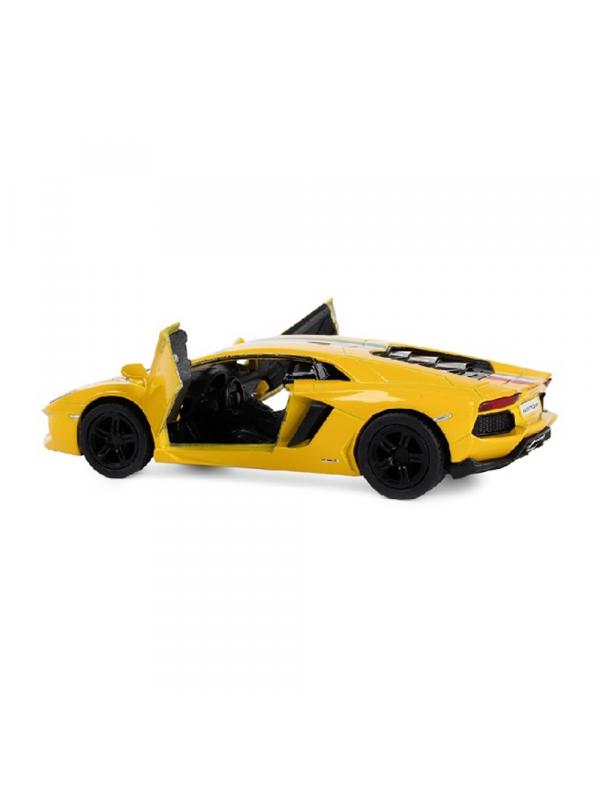 Металлическая машинка Kinsmart 1:38 «Lamborghini Aventador LP 700-4 с принтом» KT5355DF, инерционная / Желтый