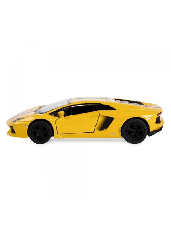 Металлическая машинка Kinsmart 1:38 «Lamborghini Aventador LP 700-4 с принтом» KT5355DF, инерционная / Желтый