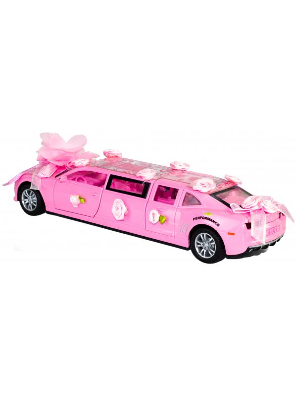 Металлическая машинка Che Zhi 1:32 «Chevrolet Camaro: Свадебный лимузин» CZ101, 23 см., инерционная, свет, звук / Розовый