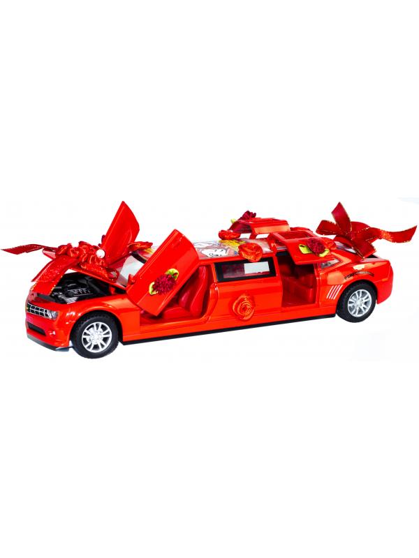 Металлическая машинка Che Zhi 1:32 «Chevrolet Camaro: Свадебный лимузин» CZ101, 23 см., инерционная, свет, звук / Красный